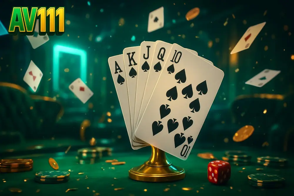 AV111 Bangladesh — royal flush displayed in a neon-lit velvet lounge